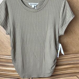 DKNY Short Sleeve Ribbed Tee in Olive Green